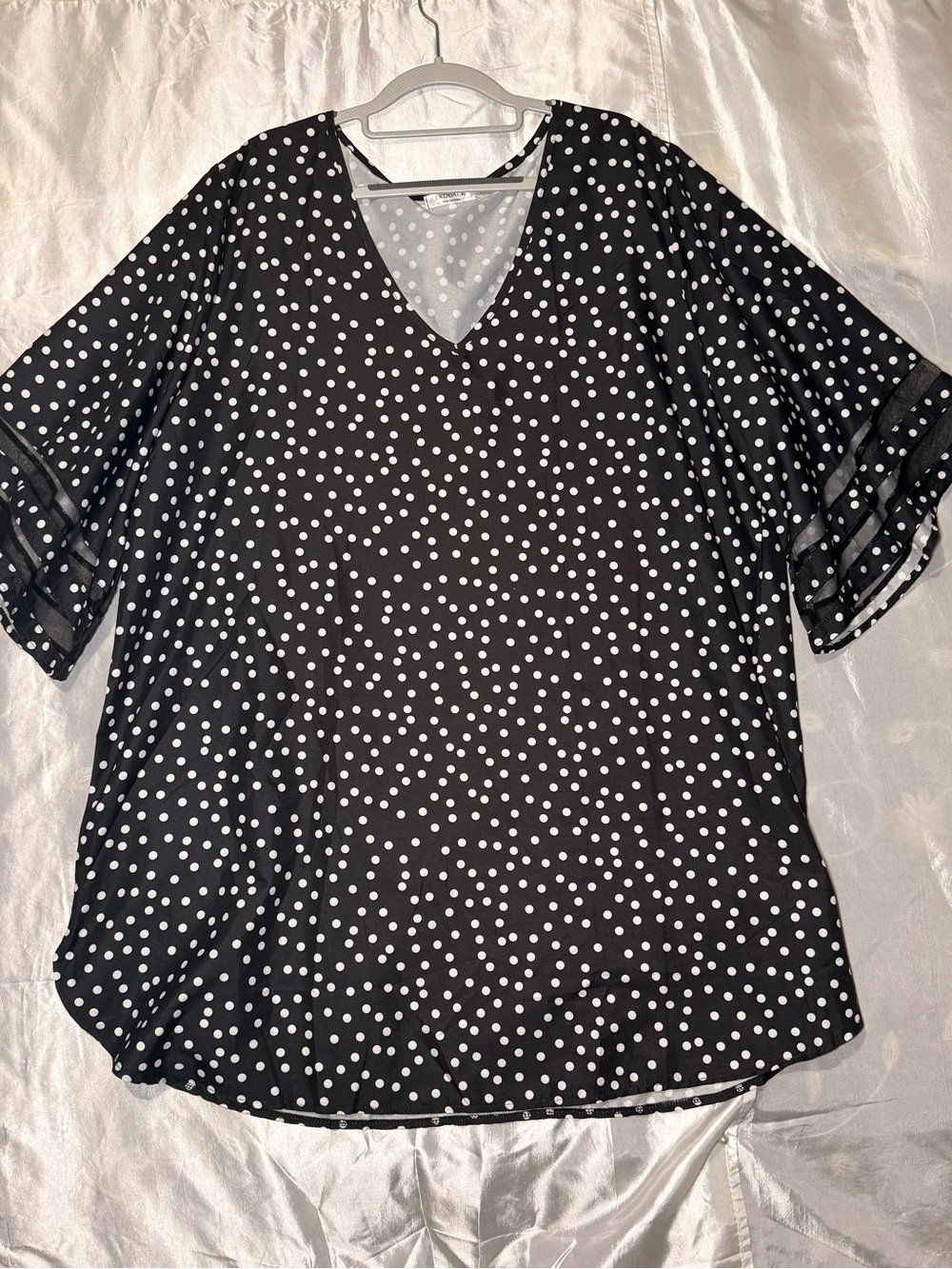 Ekouaer Women's Night/house Gown Sz 3X Black/Polka dot Mid Length Sleeves V Neck